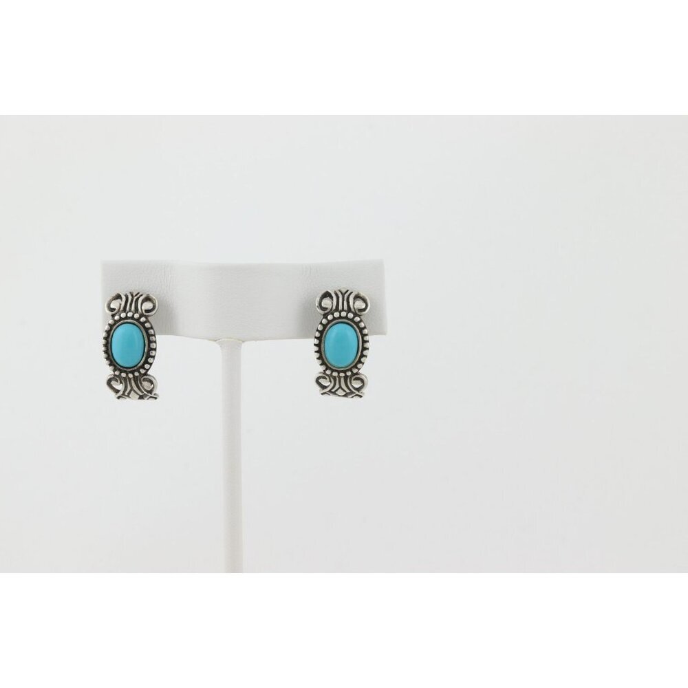Sterling Silver Blue Turquoise Half Hoop Earrings Avon 3/4" x 3/8" - Picture 8 of 8